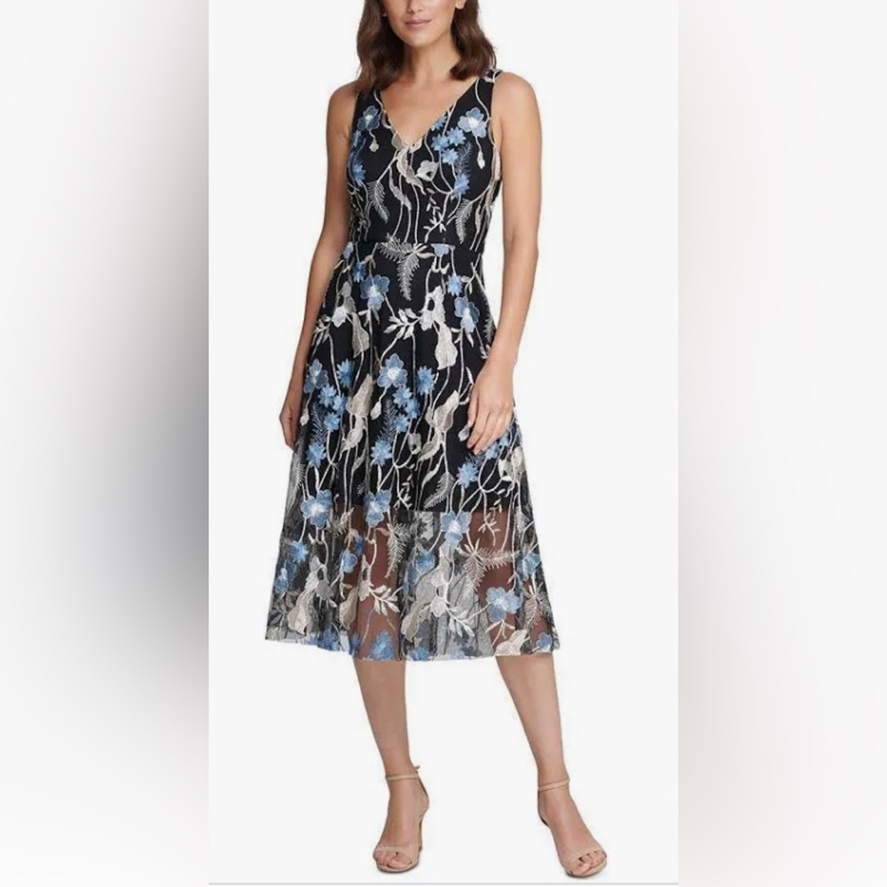 Embroidered midi length v-neck Vince Camuto Dress